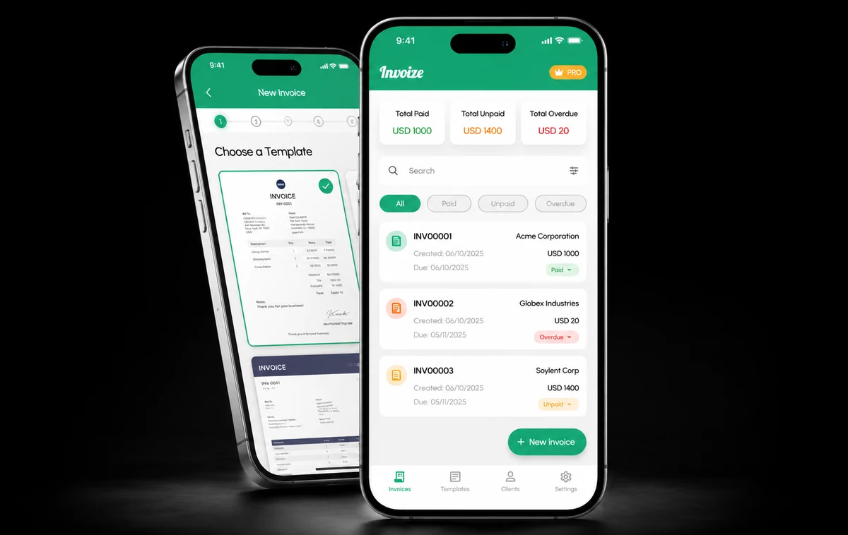 Invoize App portfolio preview